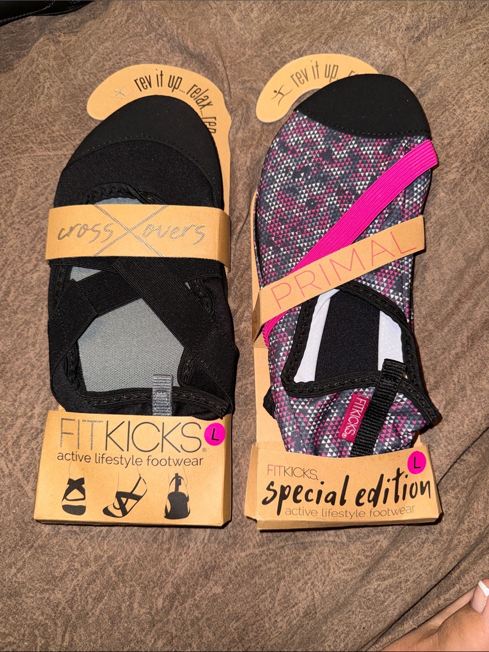 2 Pair: Women's FitKicks Primal Slip-On Active Footwear - Black & Pink